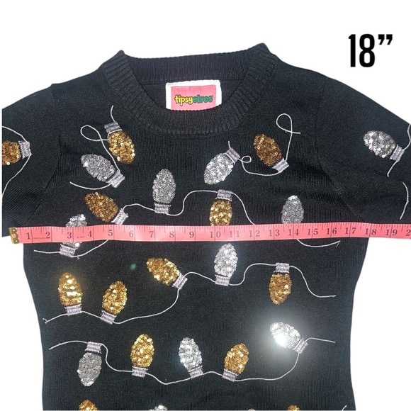 Tipsy Elves Women’s Black CHRISTMAS LIGHT STRAND SEQUIN SWEATER DRESS | NEW!!🖤🖤 - Picture 7 of 10